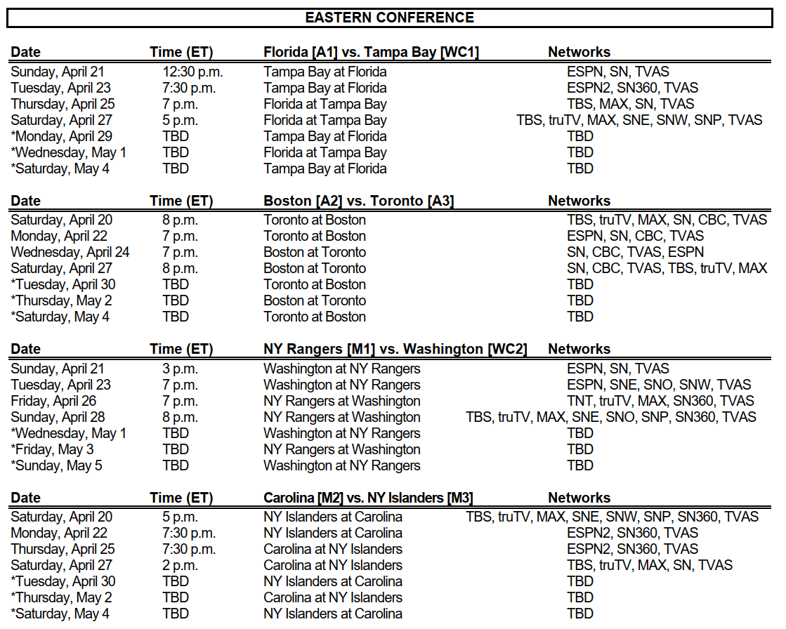 NHL News: 2024 Stanley Cup Playoffs First Round Schedule - Mega Sports News